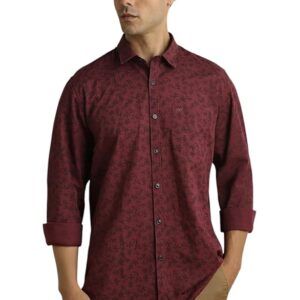 peter england mens cotton slim fit leaf print shirt full sleeves,casual style