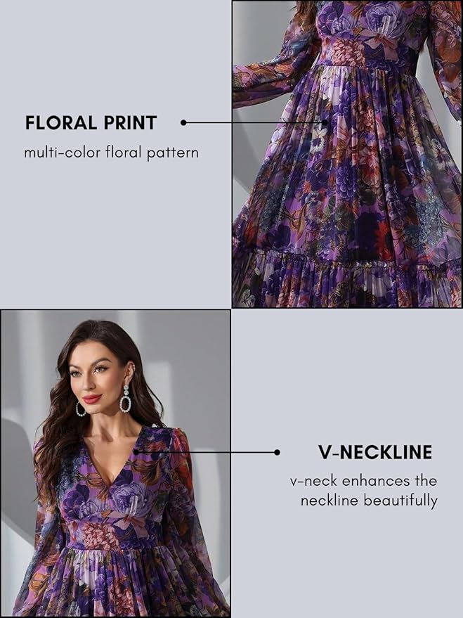georgette floral maxi dress with v neck & long sleeves | lightweight tiered flowy gown for party, festive, wedding gues georgette floral maxi dress with v neck & long sleeves | lightweight tiered flowy gown for party, festive, wedding gues