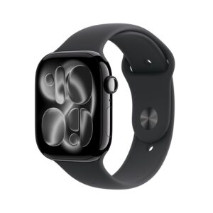 apple watch series 11 gps 46mm jet black aluminium case with black sport band m/l