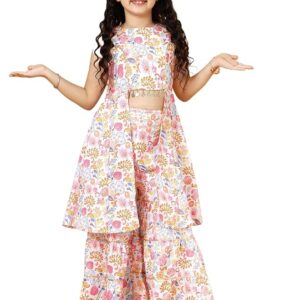 a.t.u.n. (all things uber nice) girls poly silk floral printed sleeveless sharara set | traditional ethnic wear clothing set for festival and special occasions